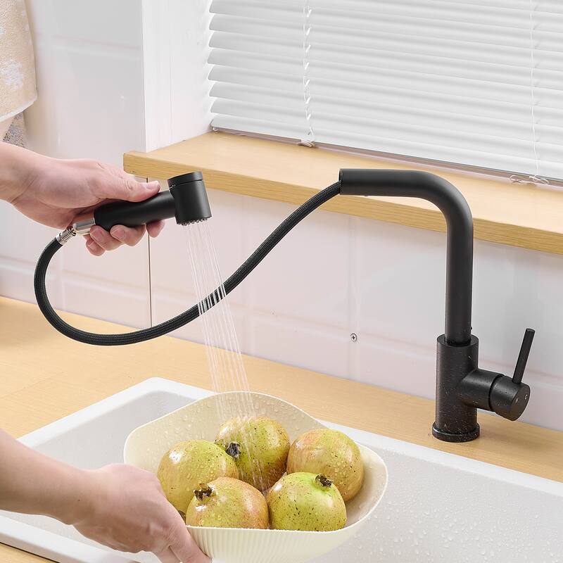 Modern Single Handle Single Hole Bathroom Sink Faucet with Pull Out Sprayer for Easy Rinsing and Cleaning