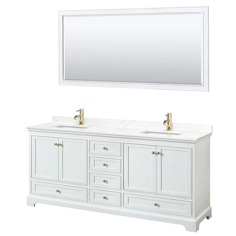 Wyndham Collection WCS202080D-QTZ-UNSM70 Deborah 80" Free Standing - White / Giotto Quartz Top / Brushed Gold Hardware