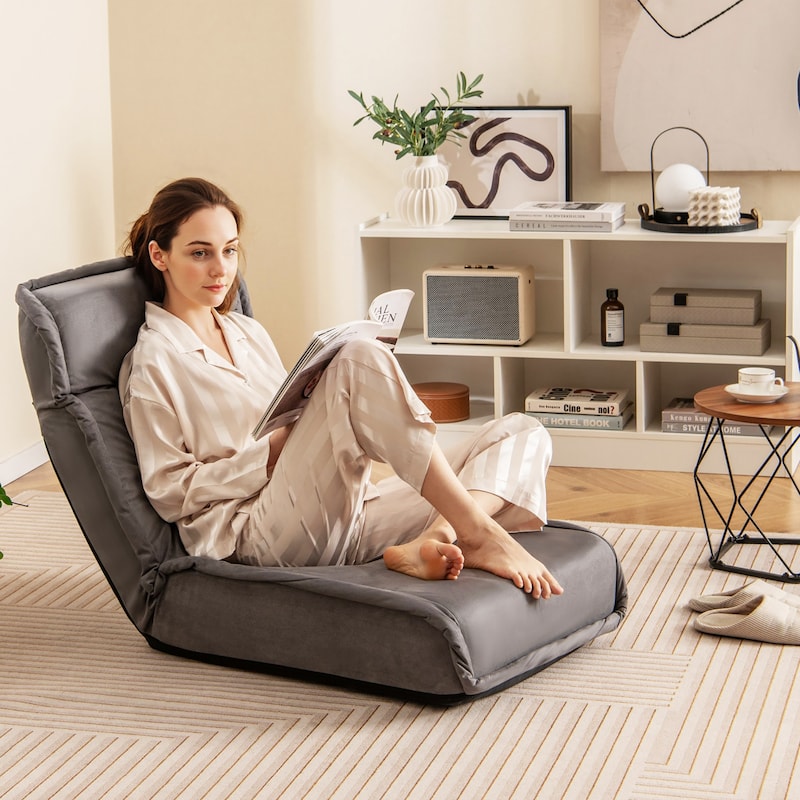 Gymax Folding Floor Chair Convertible Lazy Sofa Chair w/ Adjustable
