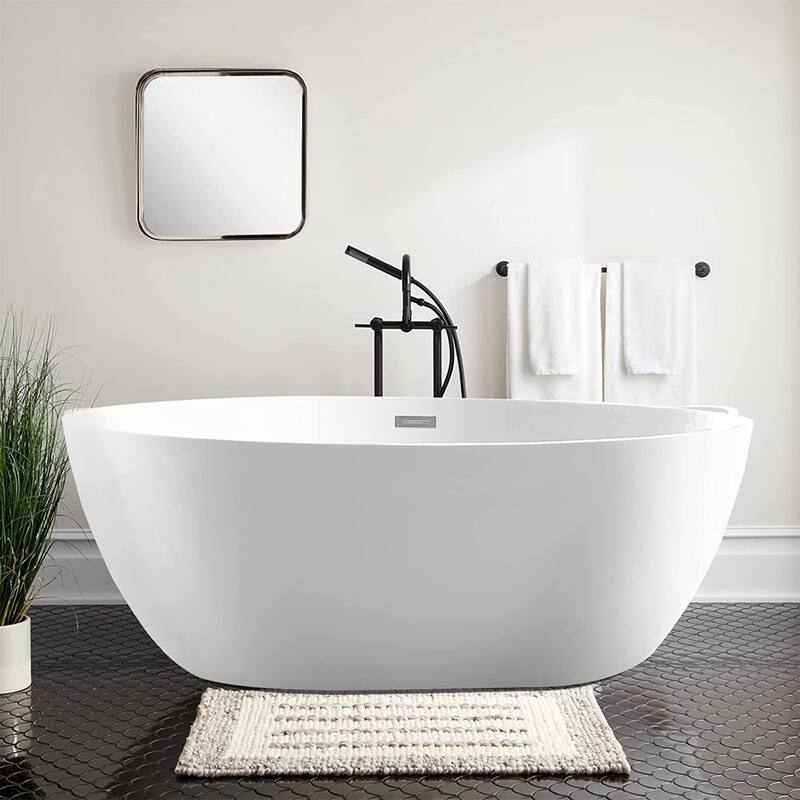 Vanity Art 69" Freestanding Acrylic Soaking Bathtub with Slotted Overflow & Pop-up Drain