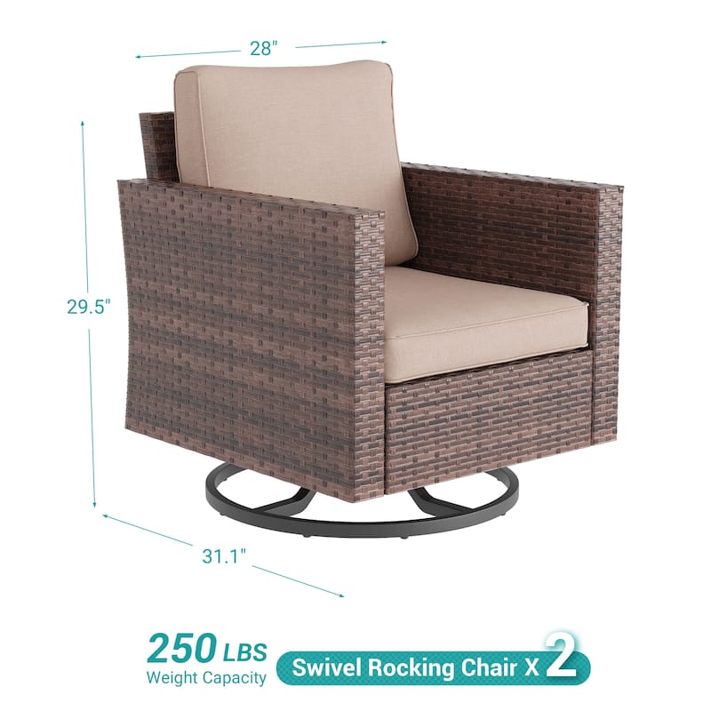 BONOSUKI 2-Piece Patio Chair Set Brown Rattan Swivel Rocking Chair Set, Outdoor Furniture PE Wicker Set