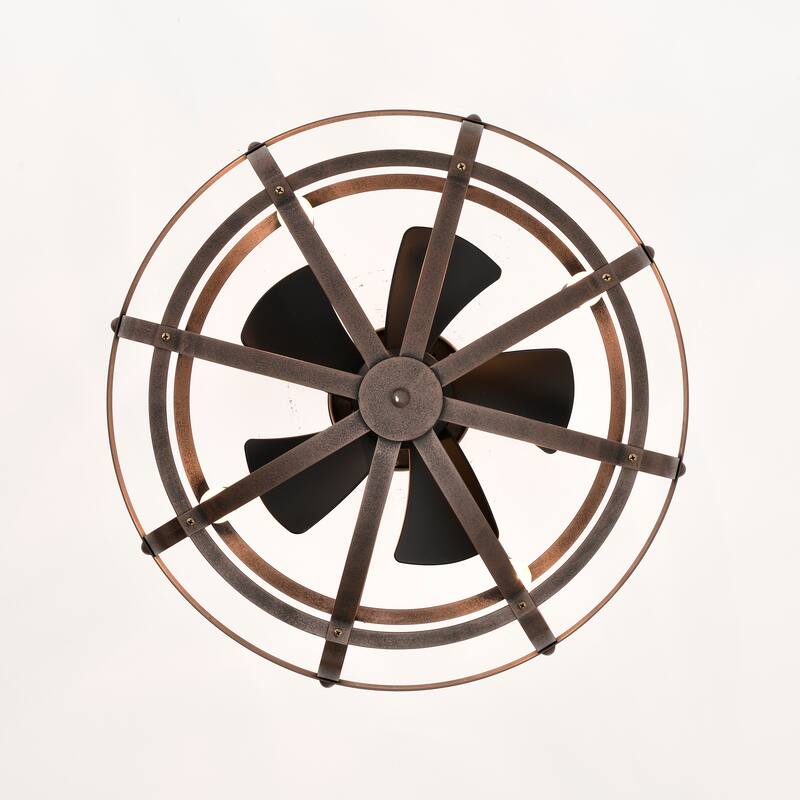 Cusp Barn Modern Enclosed Caged Ceiling Fan with Remote Control, Farmhouse Bladeless Rust Industrial Light Fixture for Bedroom