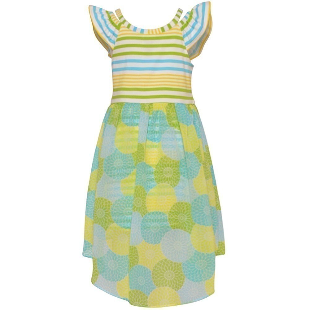Shop Little Girls Turquoise Green Stripe Floral Pattern Hi Lo