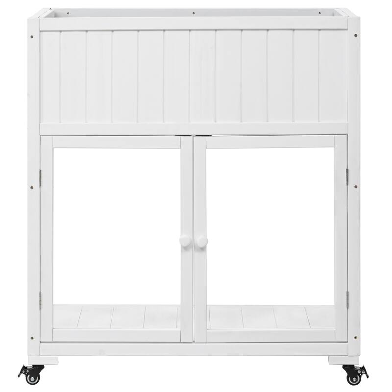 Mini Wooden Cold Frame, Compact 2 Doors Greenhouse with Raised Bed and Wheels, Outdoor Wood Planter with Drainage