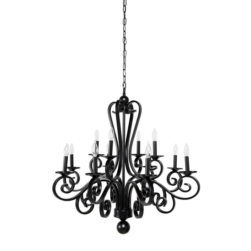 Black Metal Antique Style 18 Light Room Chandelier with Scrolls