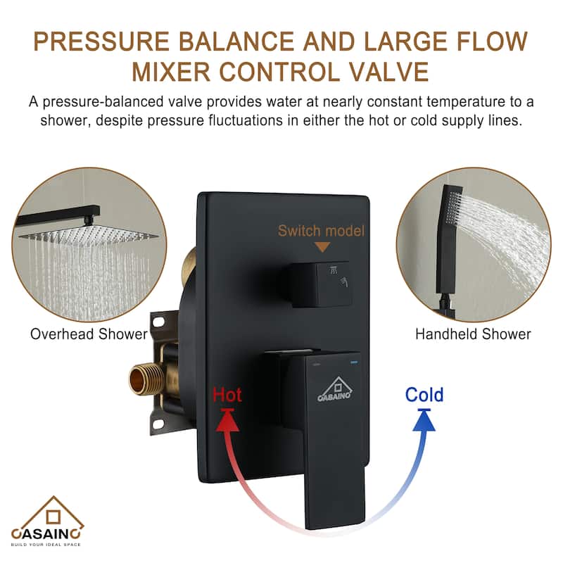 2-Function 10-In Wall Mounted Shower System (Matte Black)