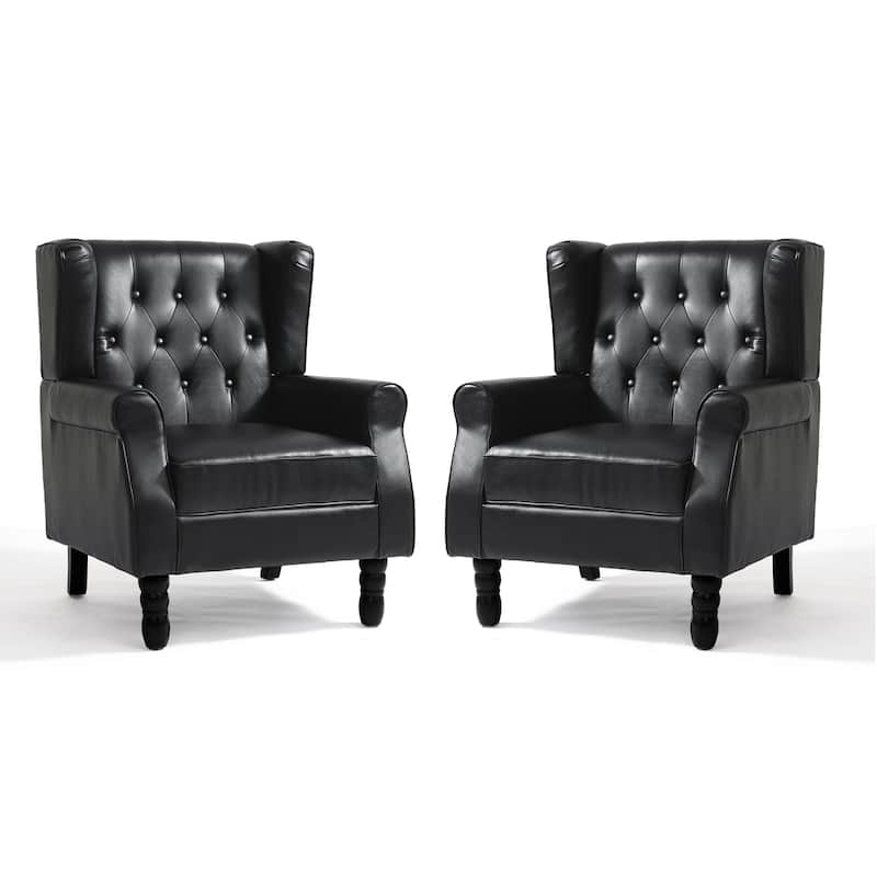 Button Tufted Wingback Upholstered Accent Chairs Set of 2