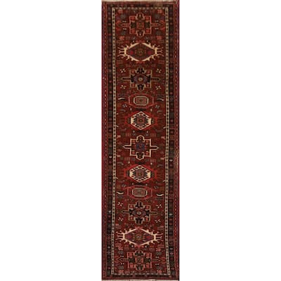 Tribal Geometric Gharajeh Persian Runner Rug Hand-Knotted Wool Carpet - 2'0" x 9'3"