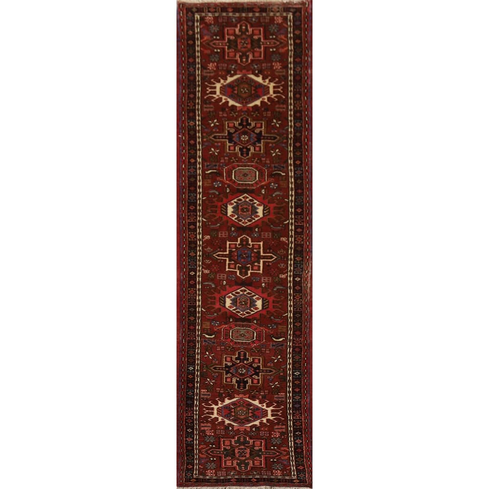 Tribal Geometric Gharajeh Persian Runner Rug Hand-Knotted Wool Carpet - 2'0" x 9'3"