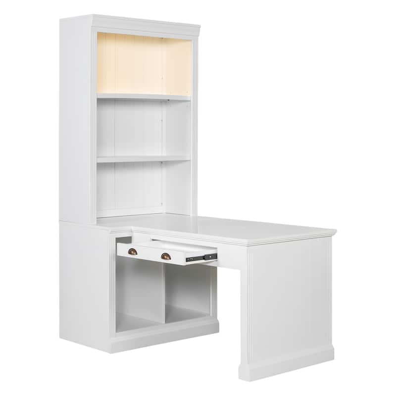 Modern Storage Writing Desk with 83.4" Tall Bookshelf and LED Light