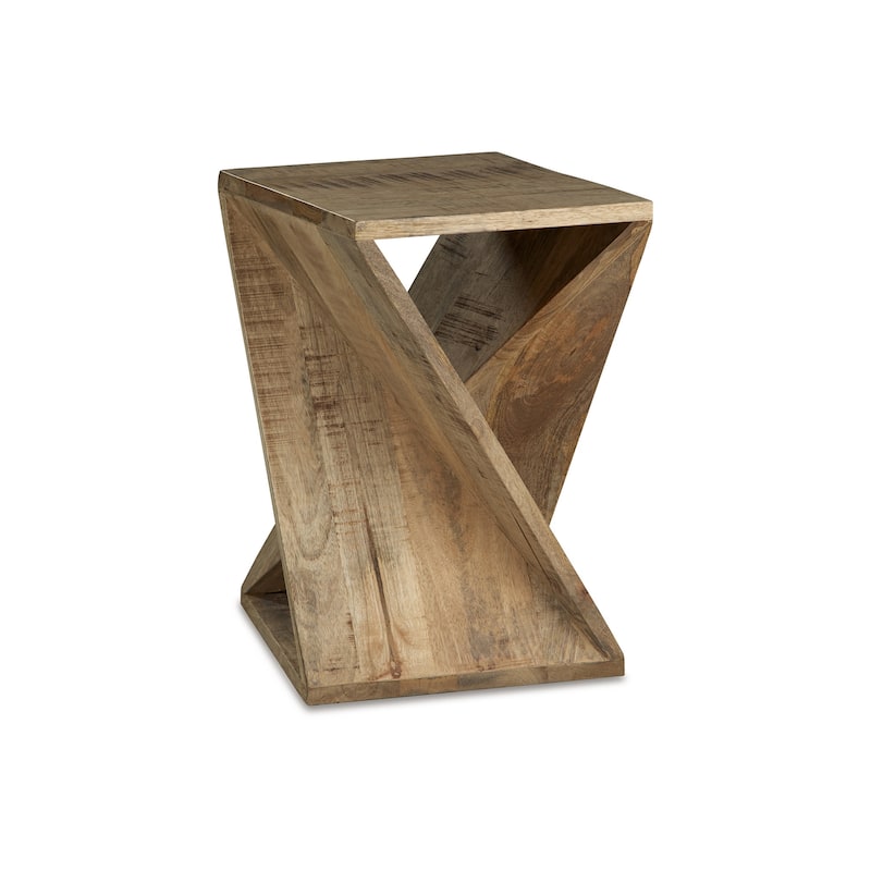Axoi Accent Side End Table, Solid Wood Twist, 14 Inch Distressed Brown