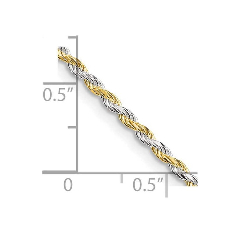 Curata 925 Sterling Silver Gold Plated 1.85mm Diamond Cut Rope Chain Necklace