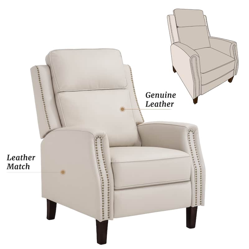 2 Set Genuine Leather Recliner Modern Push Back Recliner Chair Wingback 3 Adjustable Chair for Living Room