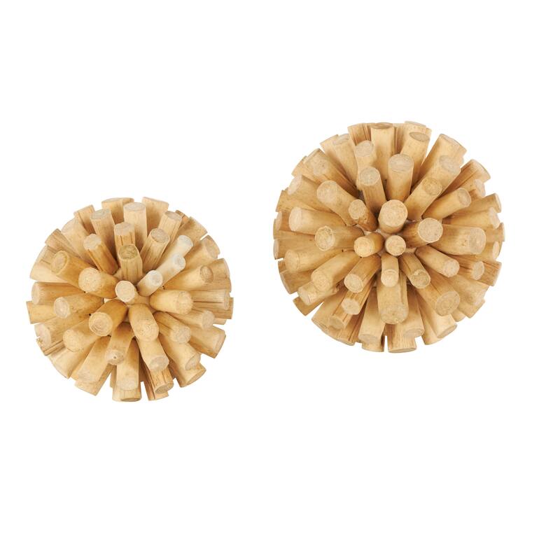 Brown Wood Handmade Tree Trunk Inspired Decorative Orbs & Vase Filler (Set of 2)