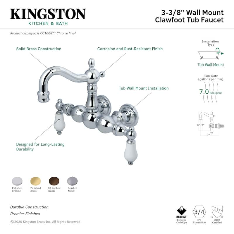Kingston Brass Vintage Wall Mounted Clawfoot Tub Filler with Porcelain