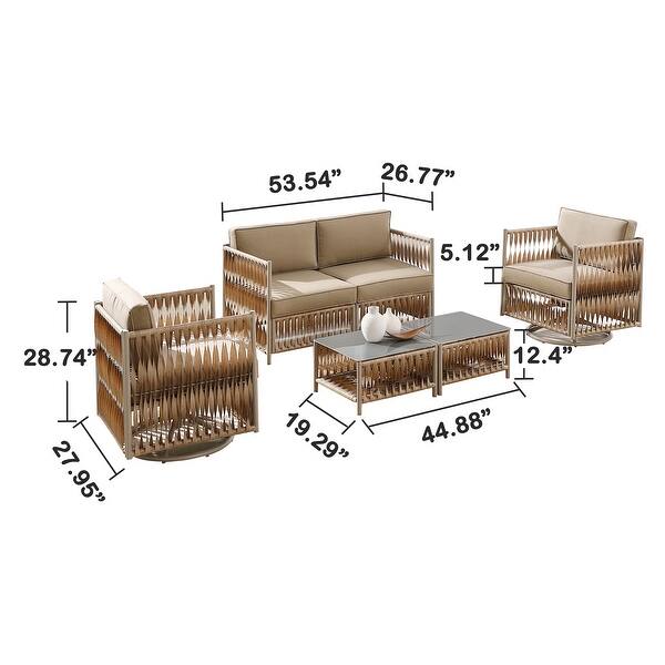 Art Leon 6Piece Outdoor Loveseat, Swivel Chairs and Coffee Table Set