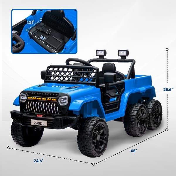 dimension image slide 1 of 3, 12V Kids Ride-On Car with Remote Control, Ride on Truck with Back Trailer, Spring Suspension, & Seatbelt - Electric Vehicle