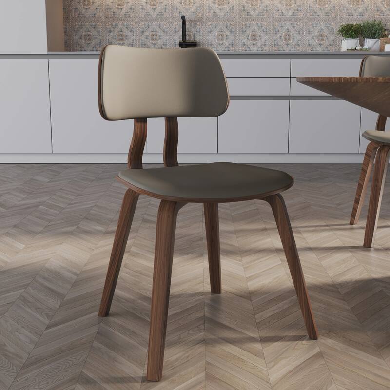 Clivo Leather Dining Chair with Open-Back and Poplar Wood Legs for Kitchen or Dining Room Set of 4