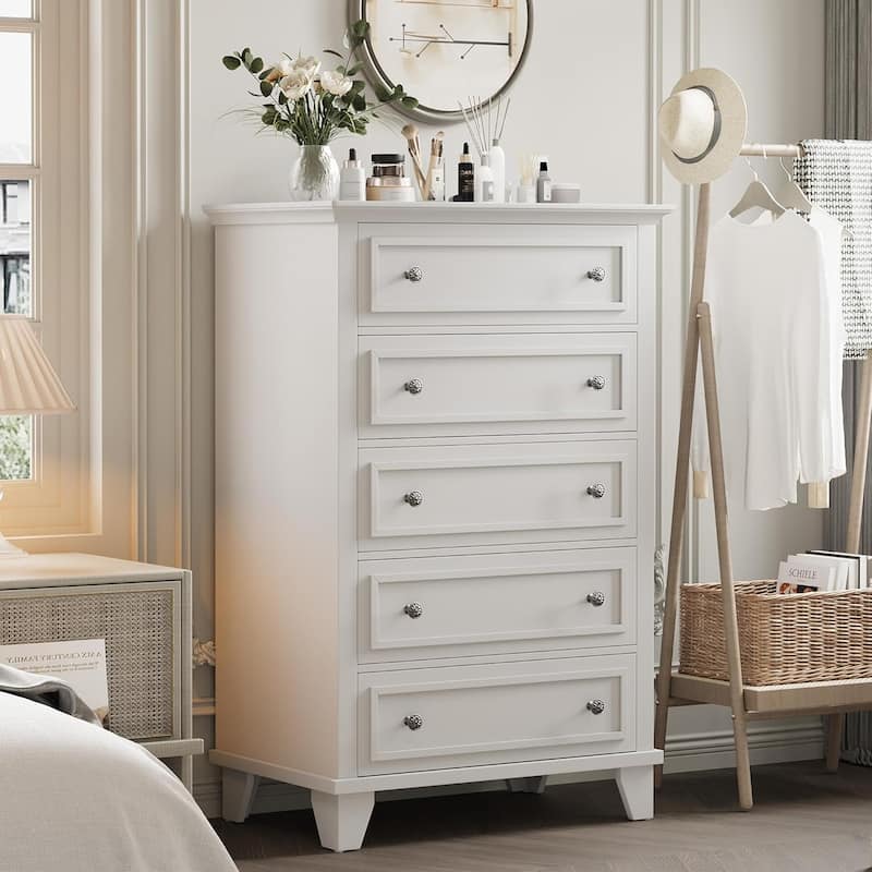 Tall Dresser for Bedroom with 5 Drawers, Chest of Drawers with Ample Storage for Closet, Living Room or Hallway