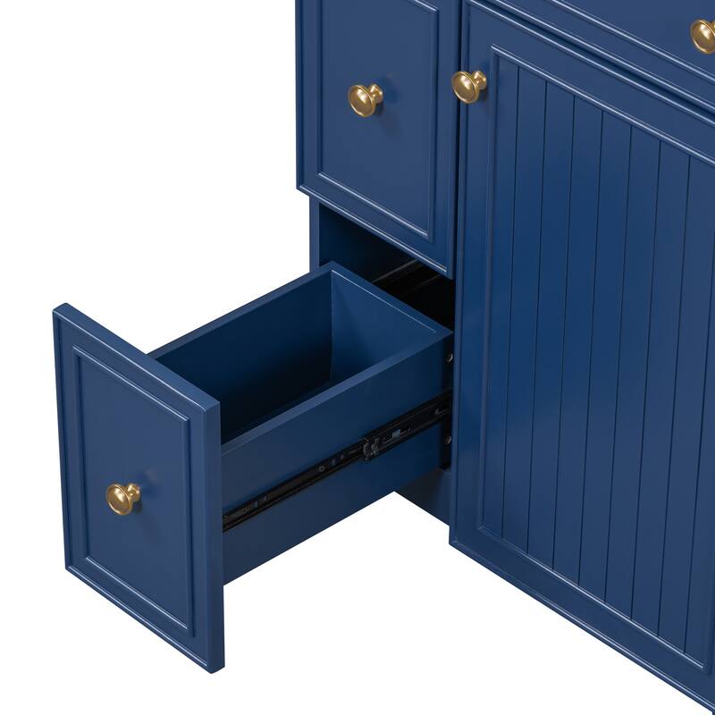 24 Inch Bathroom Vanity Cabinet with Ceramic Sink, 2 Drawers & Door, Bathroom Storage Cabinet Free-standing Single Sink Cabinet