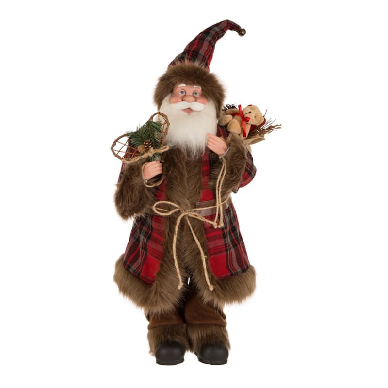 Glitzhome Christmas Lifelike Standing Santa Figurine Table Top Decor