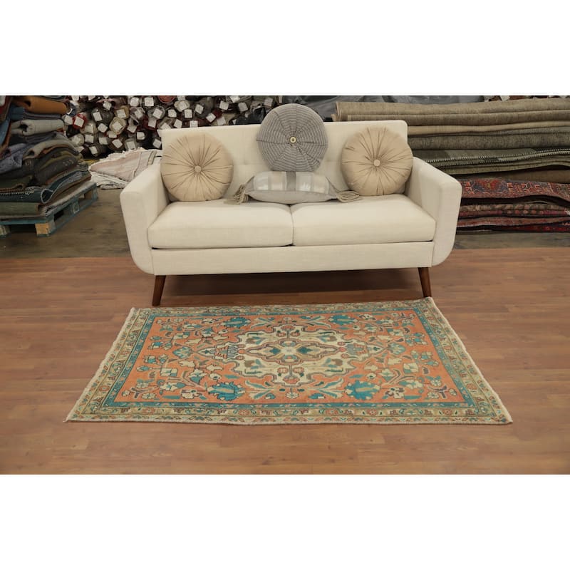 Hand Knotted Oriental 100% Wool Carpet Traditional Medallion Oranges & Rust Tabriz Area Rug - 5' 1'' X 3' 1''