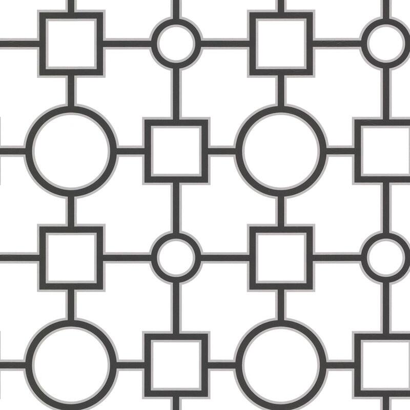 Brewster Geometric Black Prevost Wallpaper - 20.5in x 396in x 0.025in