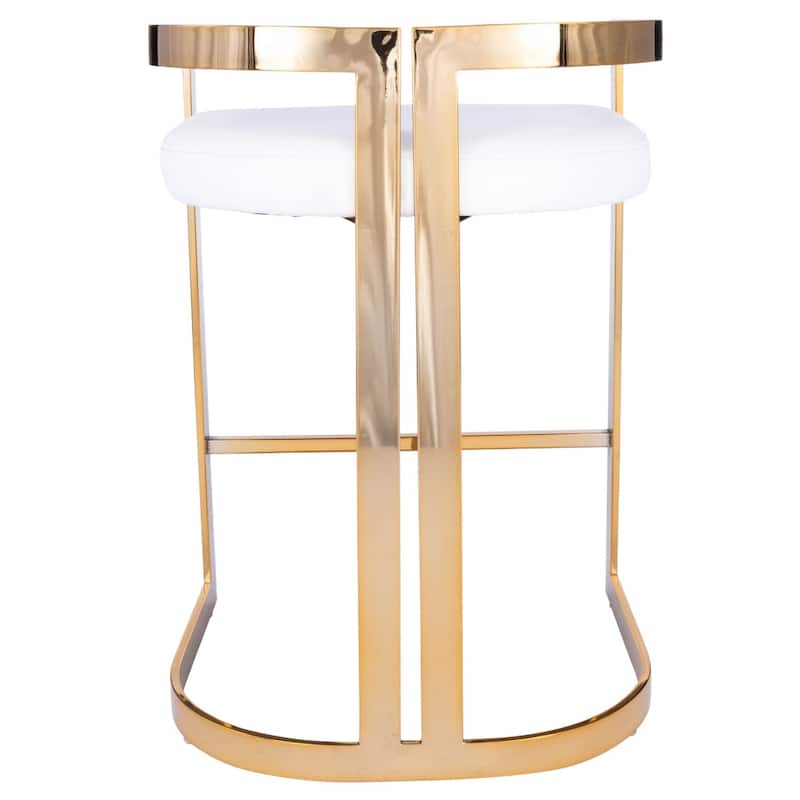 Gold Iron Counter Height Bar Stool with Arms and Faux Leather Seat - 19.5” x 19.75” x 28” (D x W x H)
