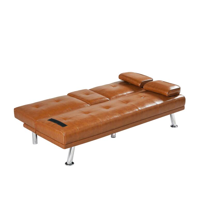 Foldable Sofa Bed With Cup Holder - Tan