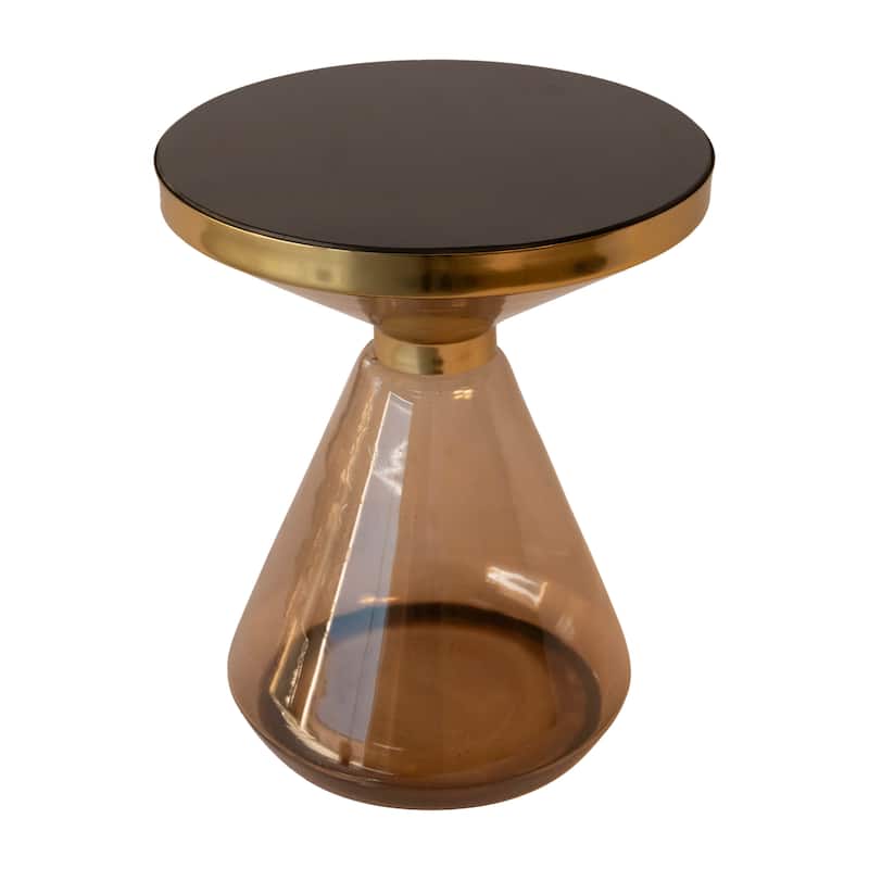 19"H Hourglass Metal/Glass Side Table in Gold with Cross Frame and Pedestal Base for Stylish and Functional Living Room