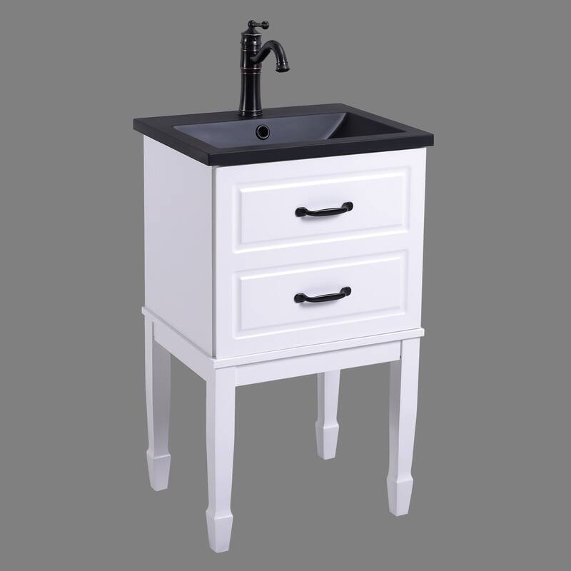 32.6" Black Resin Bathroom Vanity with Sink, Black Brass Faucet and Drain