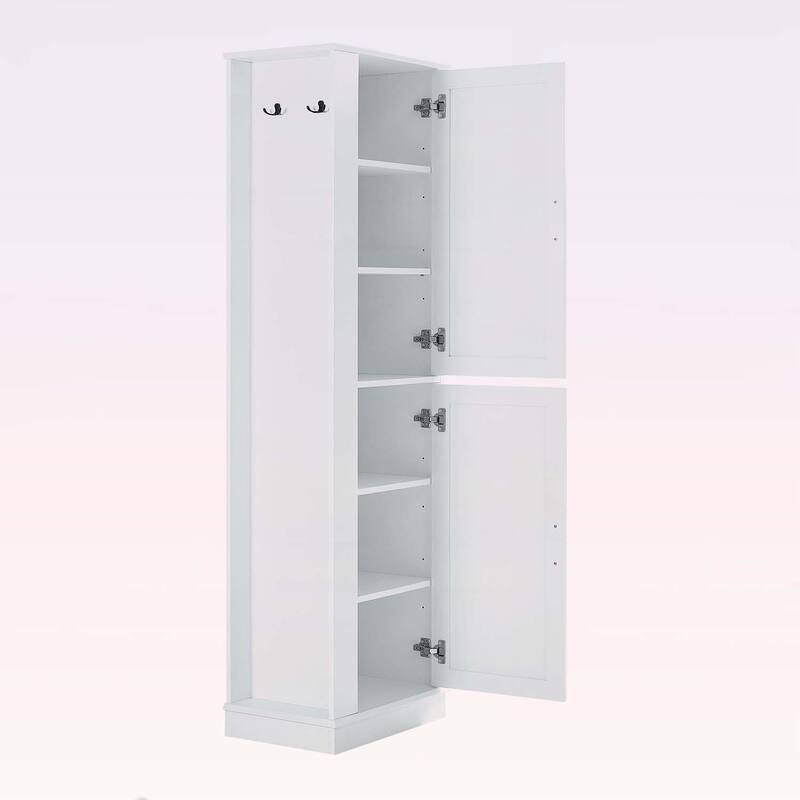 Tall Bathroom Storage Cabinet,Freestanding with Hook and Adjustable Shelf