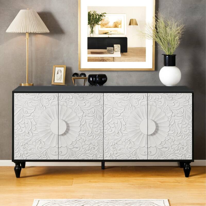 Carved Symmetrical Design Door And Wood Coloured Frame For TV Stand Table,Living Room ,Entryway