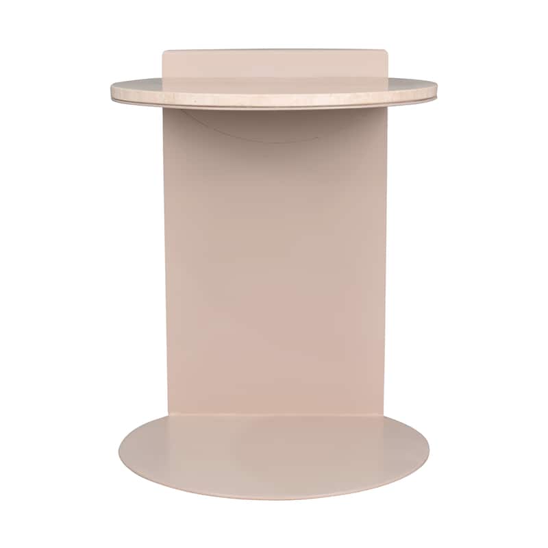 Javier 20" Contemporary Natural Marble/Metal Handmade C-Shaped End Table, Beige/Pink Beige, by JONATHAN Y.