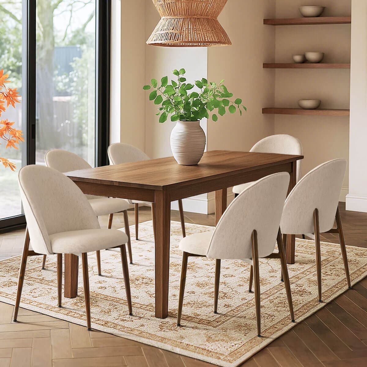 Modern Upholstered Dining Side Chairs with Curved Backrest(Set of 6)