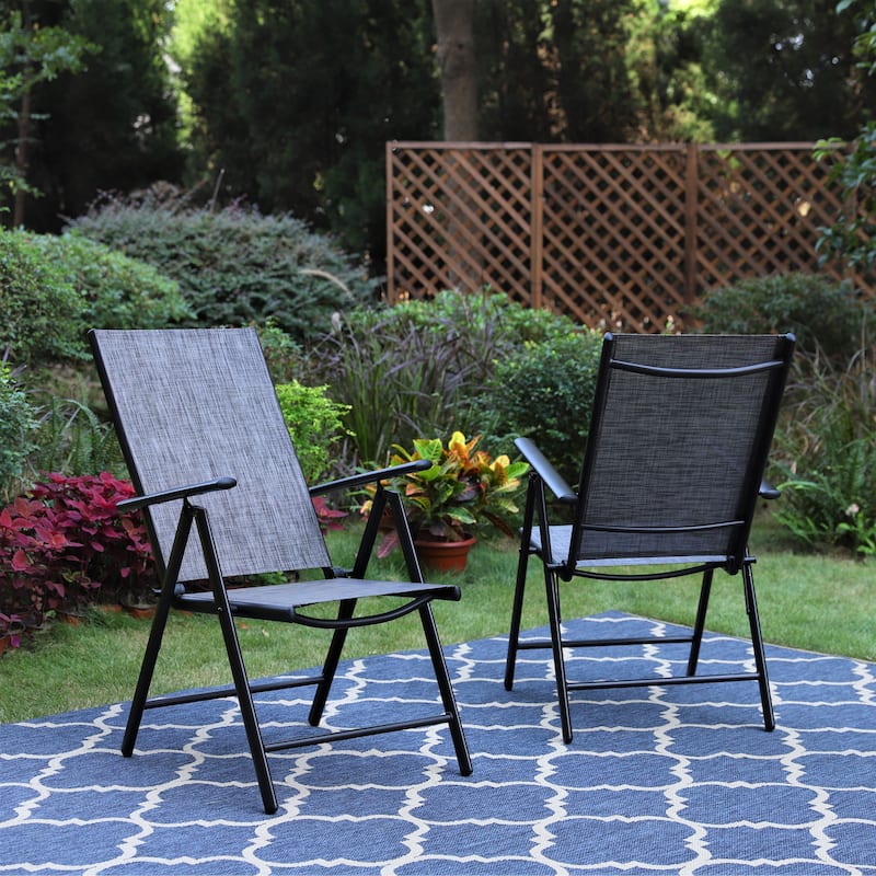 3-Piece Metal Patio Bistro Set, 1 Square Table and 2 Folding Sling Chairs
