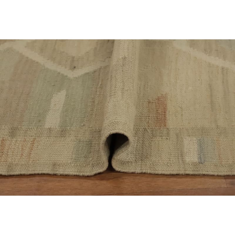 Hand Woven Oriental 100% Wool Carpet Southwestern Tribal Beige & Ivories Kilim Runner Rug - 6' 3'' X 2' 2''