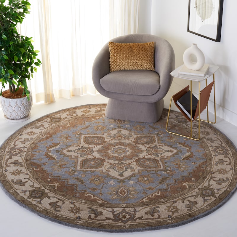 SAFAVIEH Handmade Royalty Chyna Traditional Oriental Wool Rug - 7' Round - Light Blue/Beige