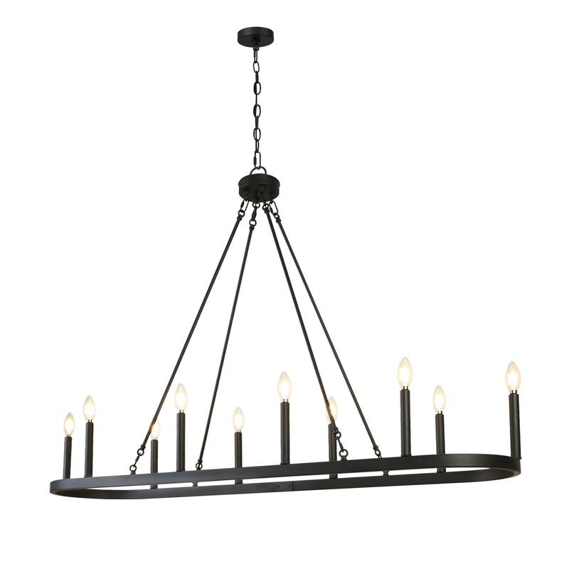 Mid-century Modern 10-Light 50 IN Chandelier Rectangle Metal Island Lights for Dining Living Room - L 50" x W 12.6" x H 7.1"