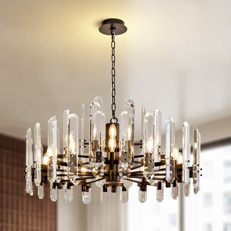 KAYLA 54in Modern Luxury Crystal Chandelier Lighting - LED Ceiling Light Fixture - 36in - Glod