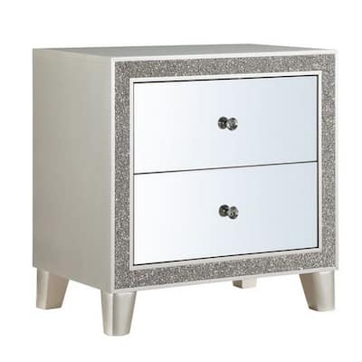 Silver 2 Drawer 26 in. W Nightstand with Sturdy Hardware and Ample Storage
