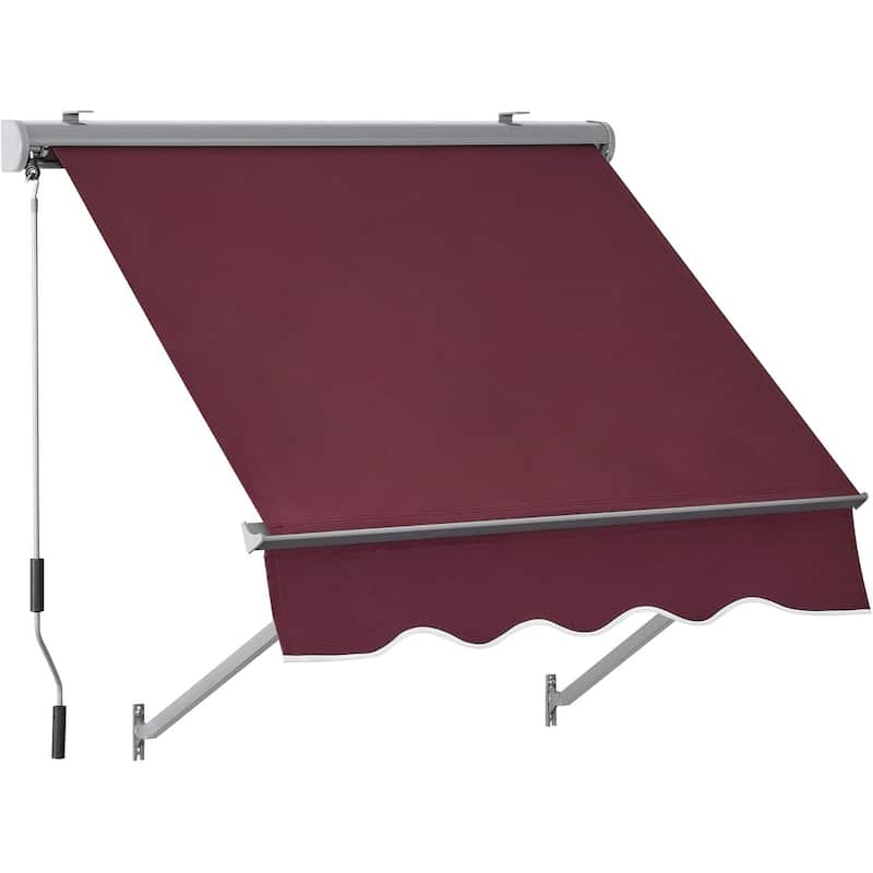 MCombo Patio Window Awnings 50''x55'', Fully Assembled Manual Retractable Sunshade Canopy - Burgundy