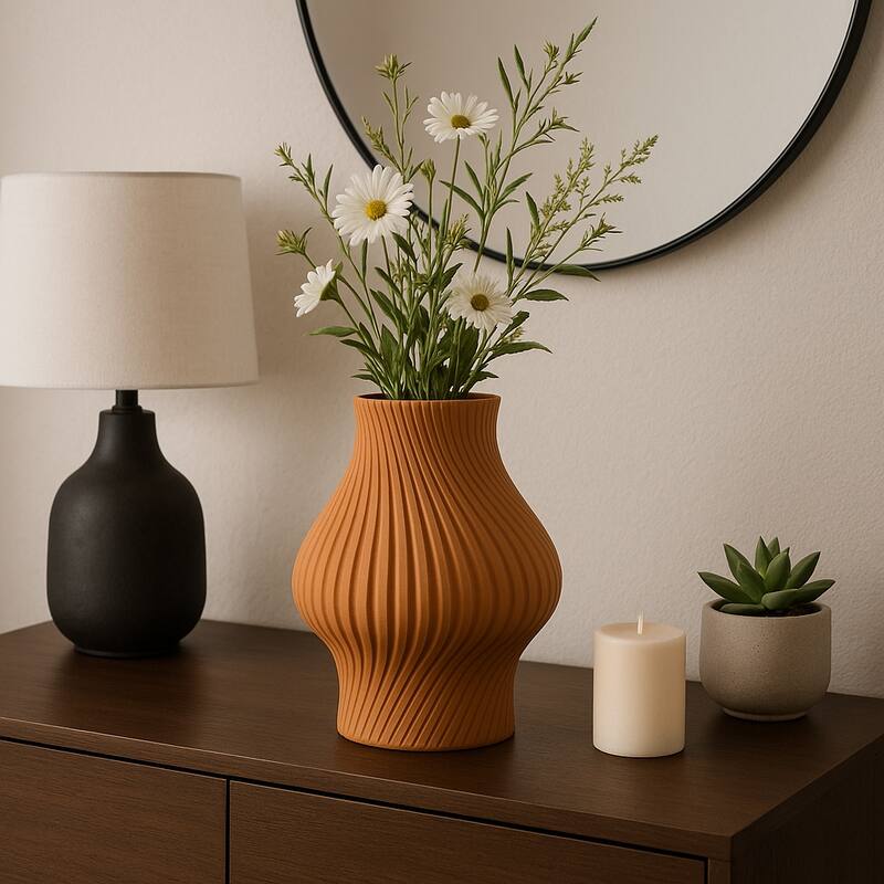 Sagebrook Home Seymour 3D Printed Vase, Apple Cinnamon, Novelty