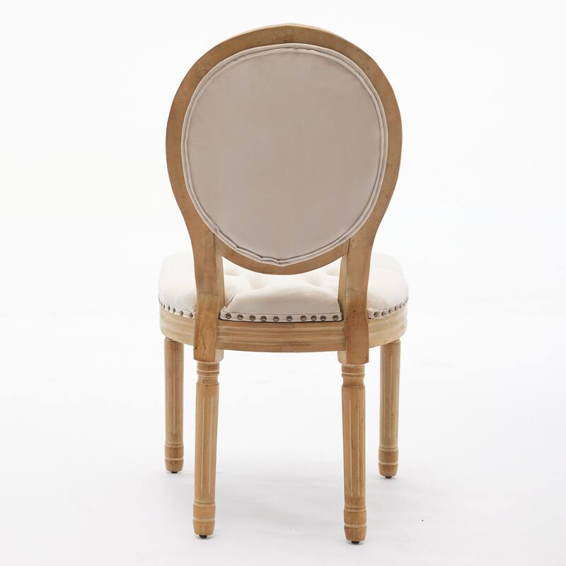 French Style Solid Wood Frame Dining Chair with Round Back, Set of 2 Velvet Kitchen Accent Chairs with Nailhead Trim