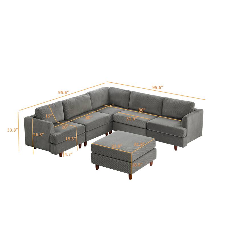 Corduroy Upholstered Sectional Couch Modular Sleeper Sofa Bed with Ottoman Chaise Lounge, Free Defined Sofa Size and Shape