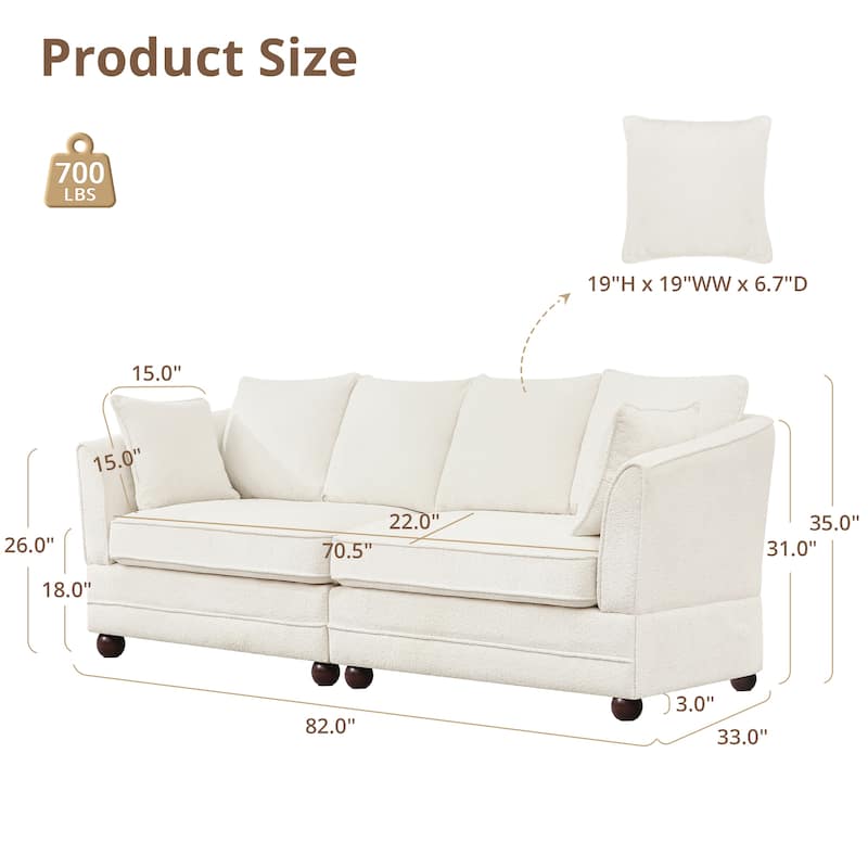 82"W Chenille Upholstered Couch With Cushion, Modern Loveseat Sofa, 3-Seater Sofas For Living Room, Beige/Blue/Grayish Brown