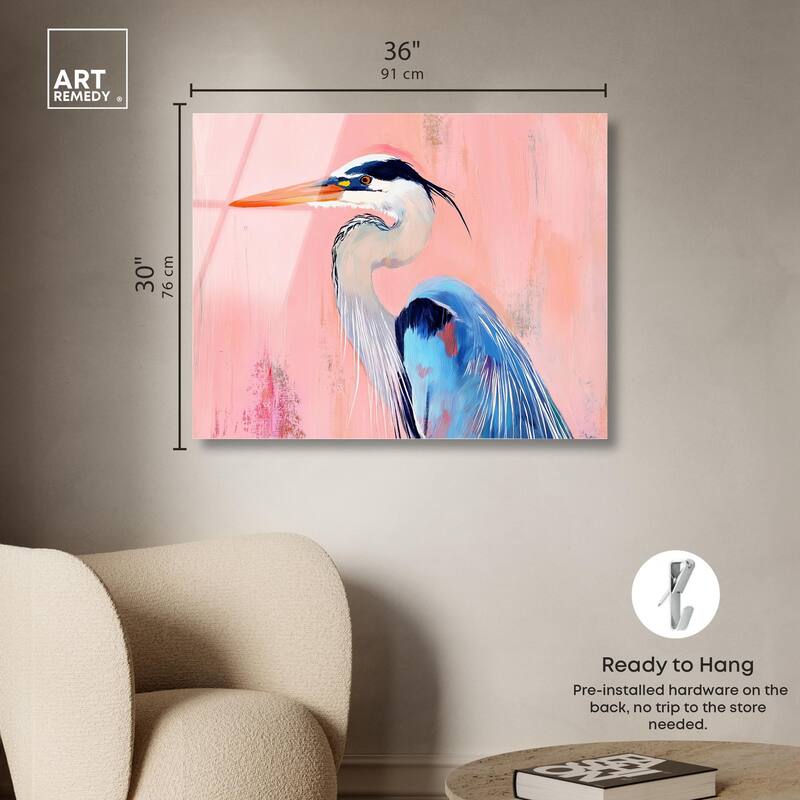 Rosy Dawn Heron Acrylic by Art Remedy, Ready to Hang