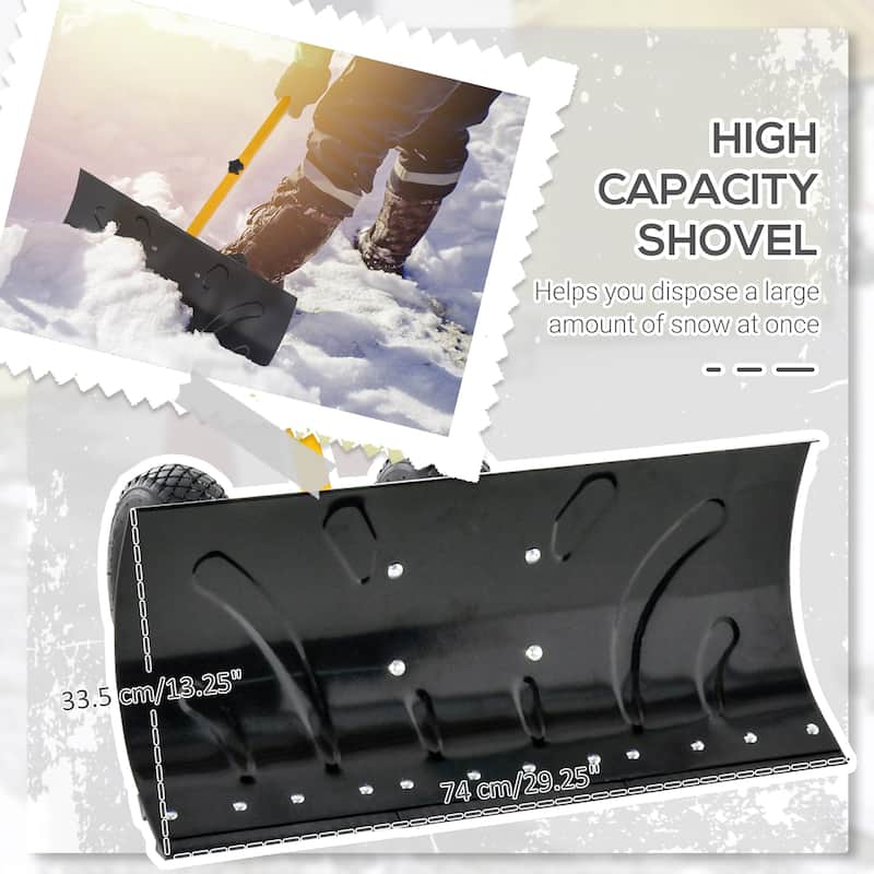 Snow Shovel with Wheels, Snow Plow Shovel Angle & Adjustable Handle