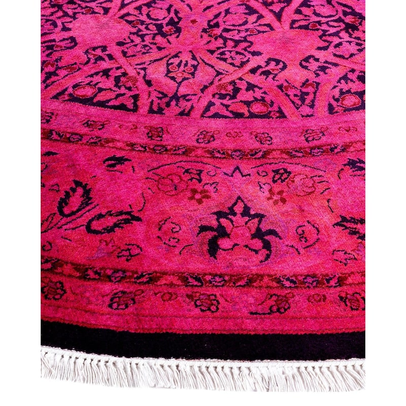 Contemporary Overdyed Wool Hand Knotted Round Area Rug - 7' 1" x 7' 1"