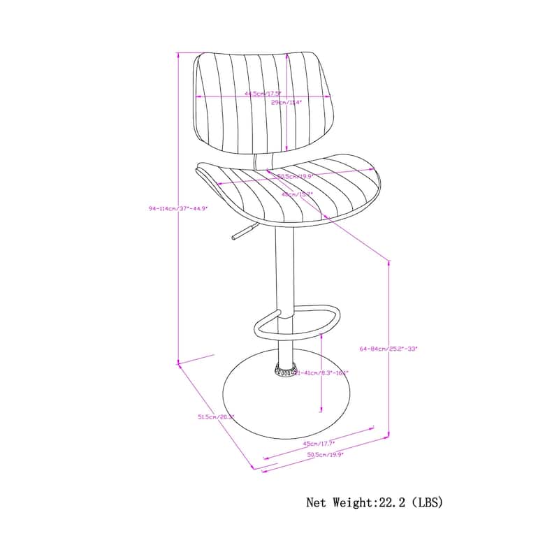 WYNDENHALL Annie Mid Century Modern Adjustable Bar Stool - 20.5"D x 19.7"W x 36.22 - 44.09 "H